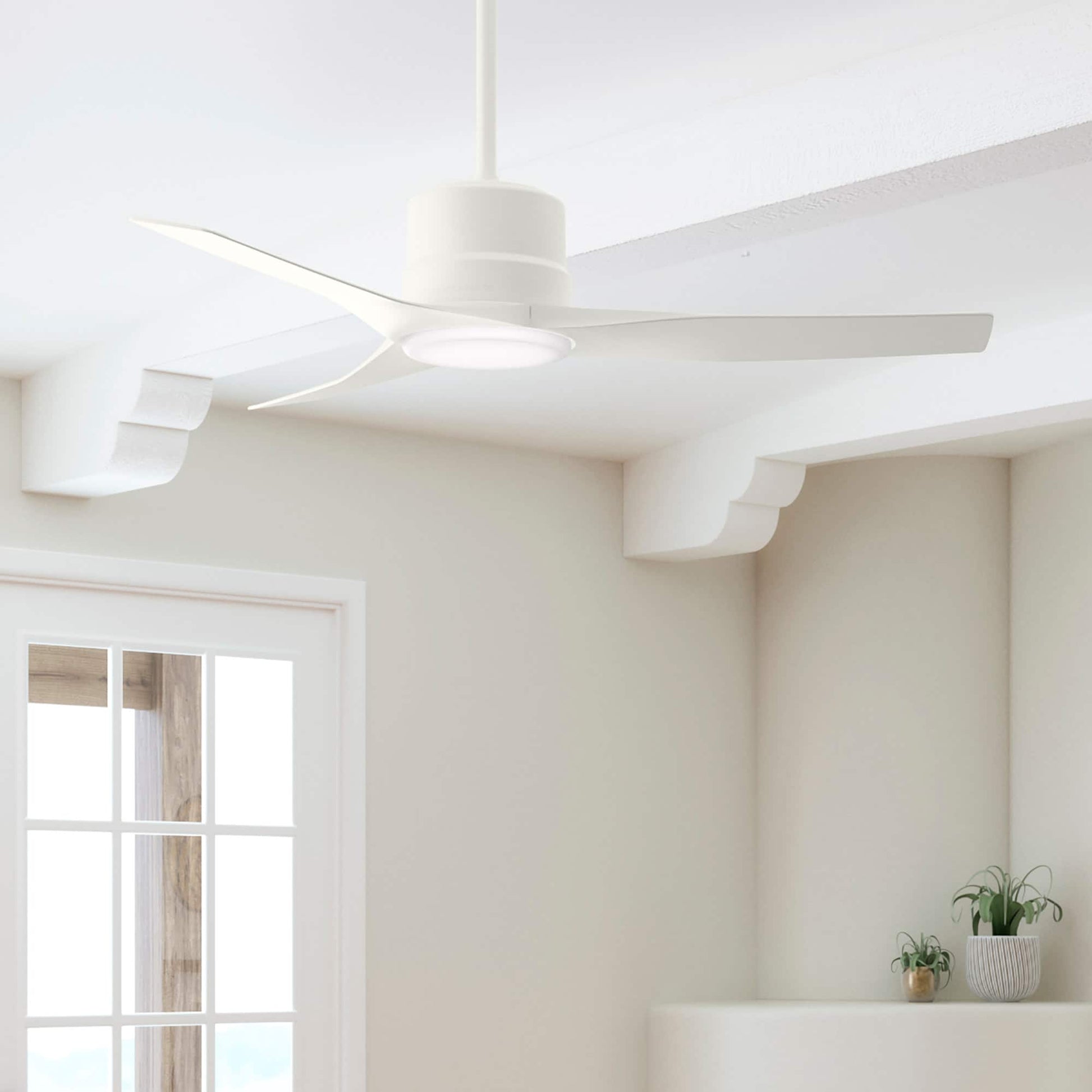 Hunter Piston 52-in Integrated LED Outdoor Fresh White with Fresh White Blades Ceiling Fan With Light - Remote Included ( 3 -Blade ) 5193881