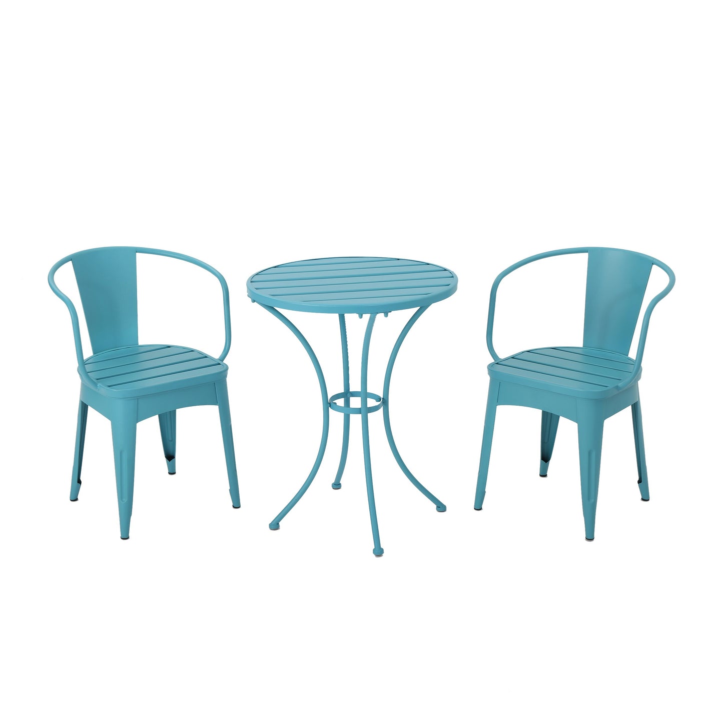 AHIOU HOME Berkeley 3 -Piece Blue Bistro Patio Dining Set Steel Round Table with 2 Stationary Chairs