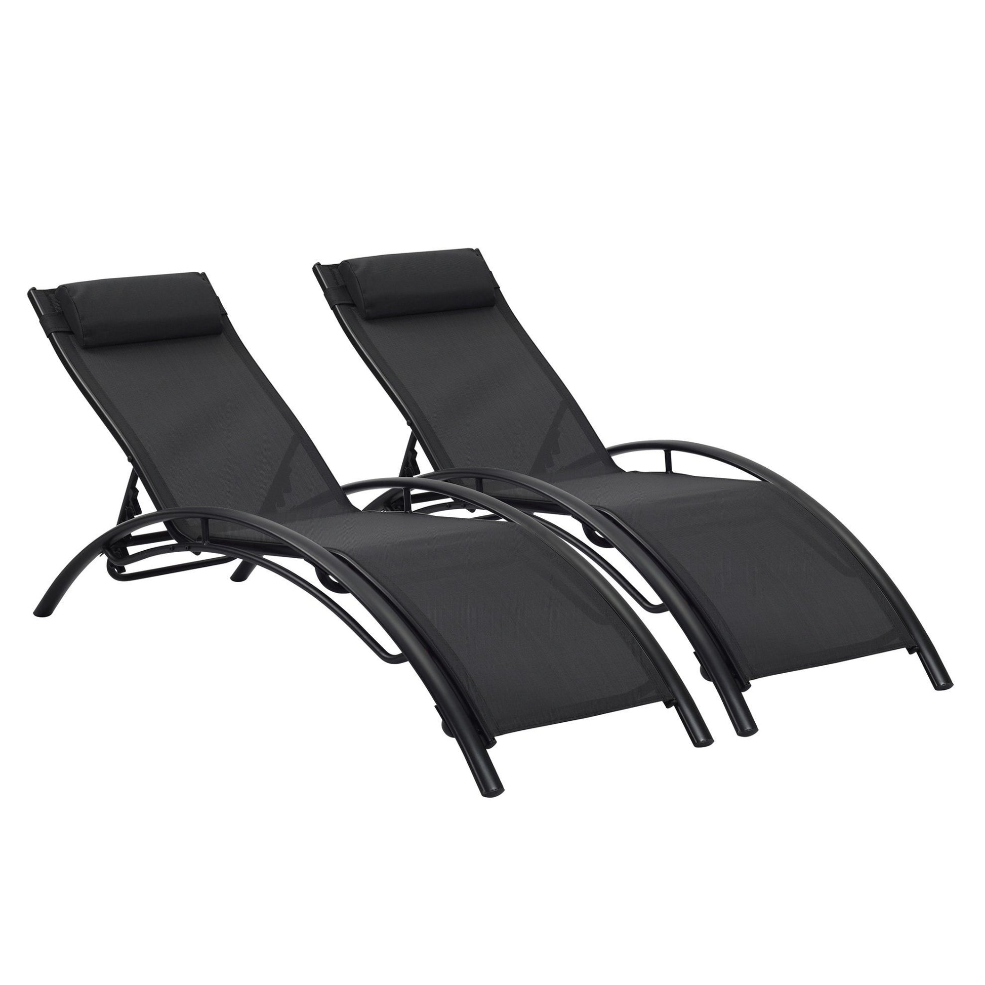 Maocao Hoom Set of 2 Stackable Black Aluminum Frame Stationary Chaise Lounge Chair with Black Cushioned Seat