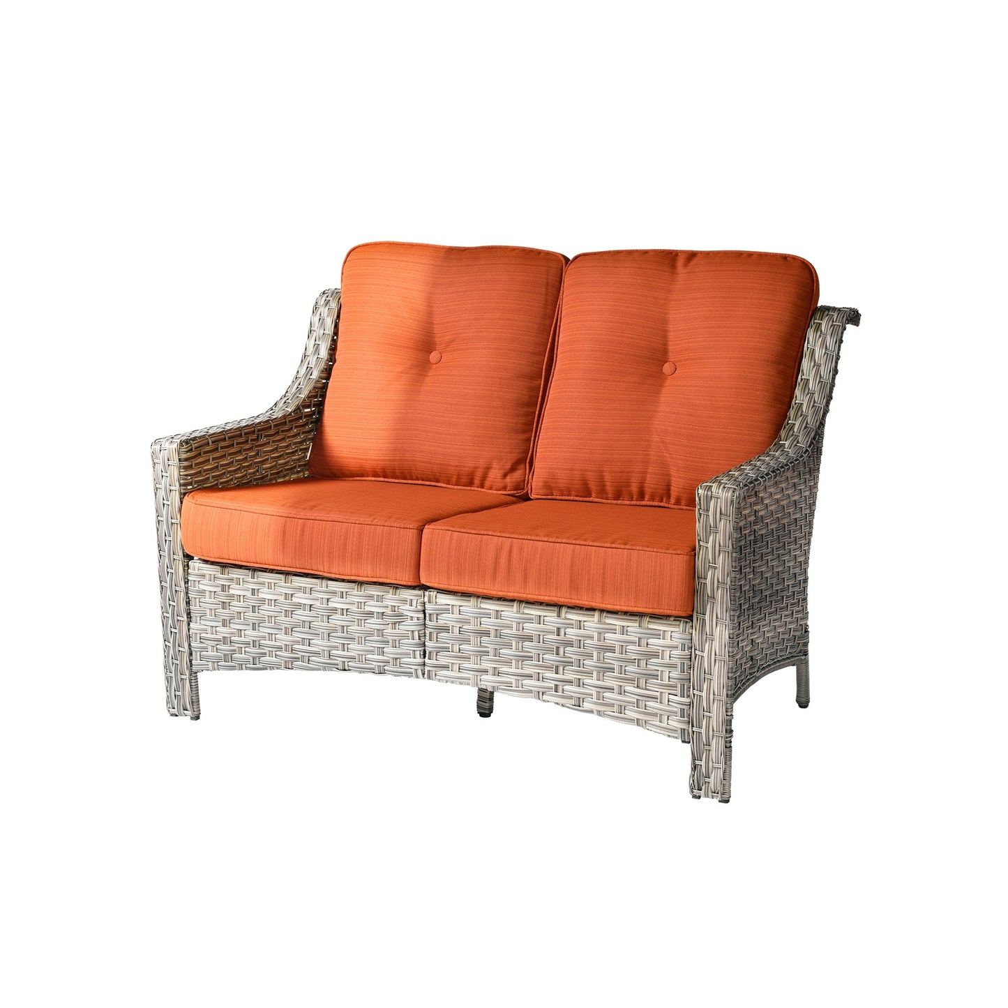 weaxty Aireno Rattan Outdoor Loveseat with Orange Cushions and Steel Frame