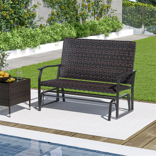 BABOOM Outdoor Swing Loveseat 47-in W x 37-in H Mix Brown Rattan Iron Glider Bench