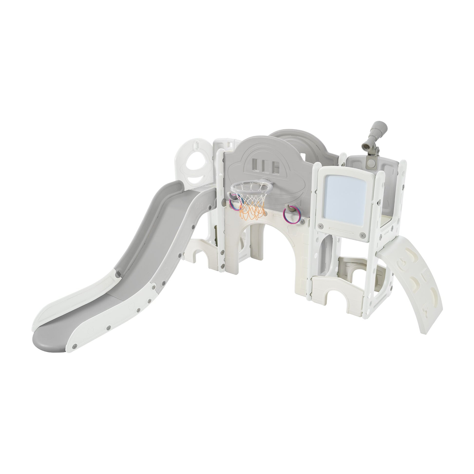 Siavonce Kids Slide Playset Structure 9 In 1, Freestanding Spaceship Set with Slide, Arch Tunnel, Ring Toss, Drawing Whiteboardl and Basketball Hoop For Toddlers, Kids Climbers Playground