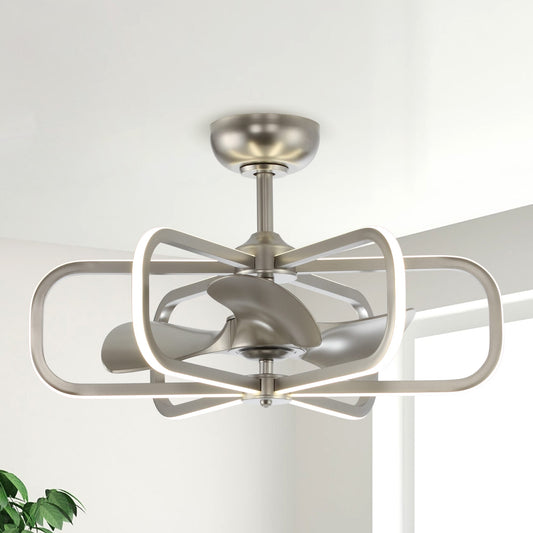 Parrot Uncle 29.5-in Integrated LED Satin Nickel with Satin Nickel Blades Fandelier Ceiling Fan With Light - Remote Included ( 3 -Blade ) 2592259