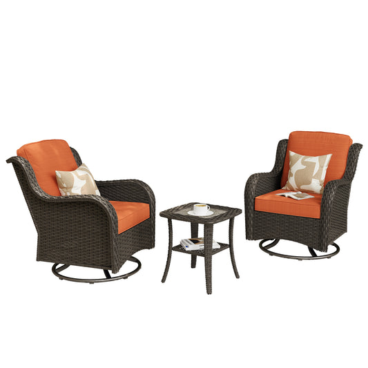 Pouuin Set of 2 Wicker Orange Red Metal Frame Swivel rocker Rocking Chair with Orange Cushioned Seat