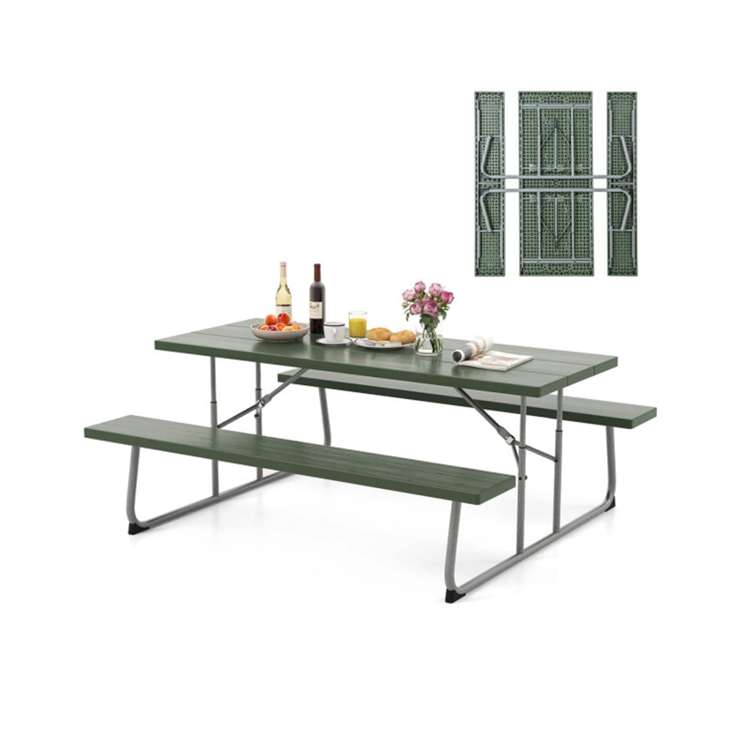 BABOOM 72-in Green Plastic Rectangle Folding Picnic Table