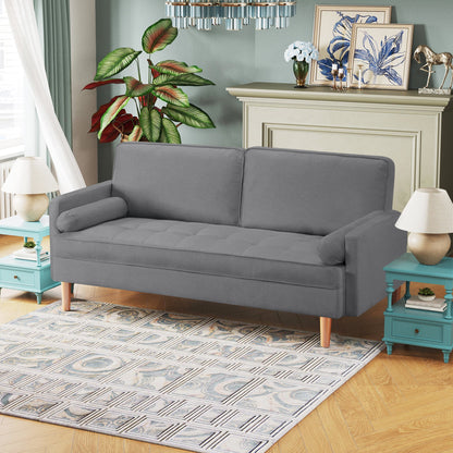 68" Loveseat Sofa, Mid Century Modern Couches for Living Room, 2 Seater Couches with 2 Pillows for Bedroom Furniture, Apartment,White