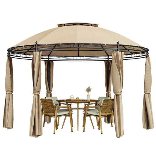 WELLFOR 11.5-ft x 11.5-ft Brown Gazebo with Soft Top Roof (Screen Included)