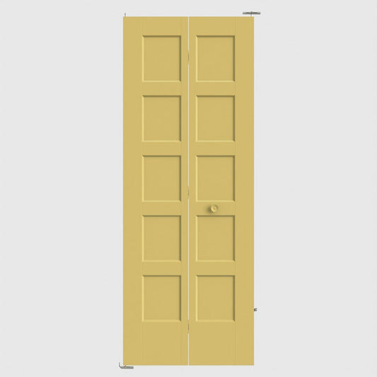 Masonite Bayshore 36-in x 80-in Marigold 5-panel square Smooth Hollow core Primed Molded composite Closet Bifold Door ( Hardware Included )