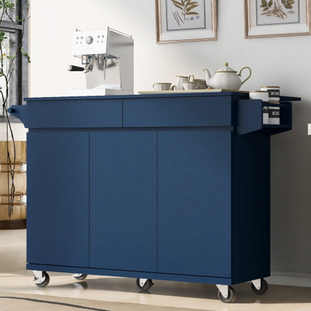 Runesay Blue MDF Base with MDF Wood Top Rolling Kitchen Island ( 27.56-in x 53.15-in x 36.33-in )