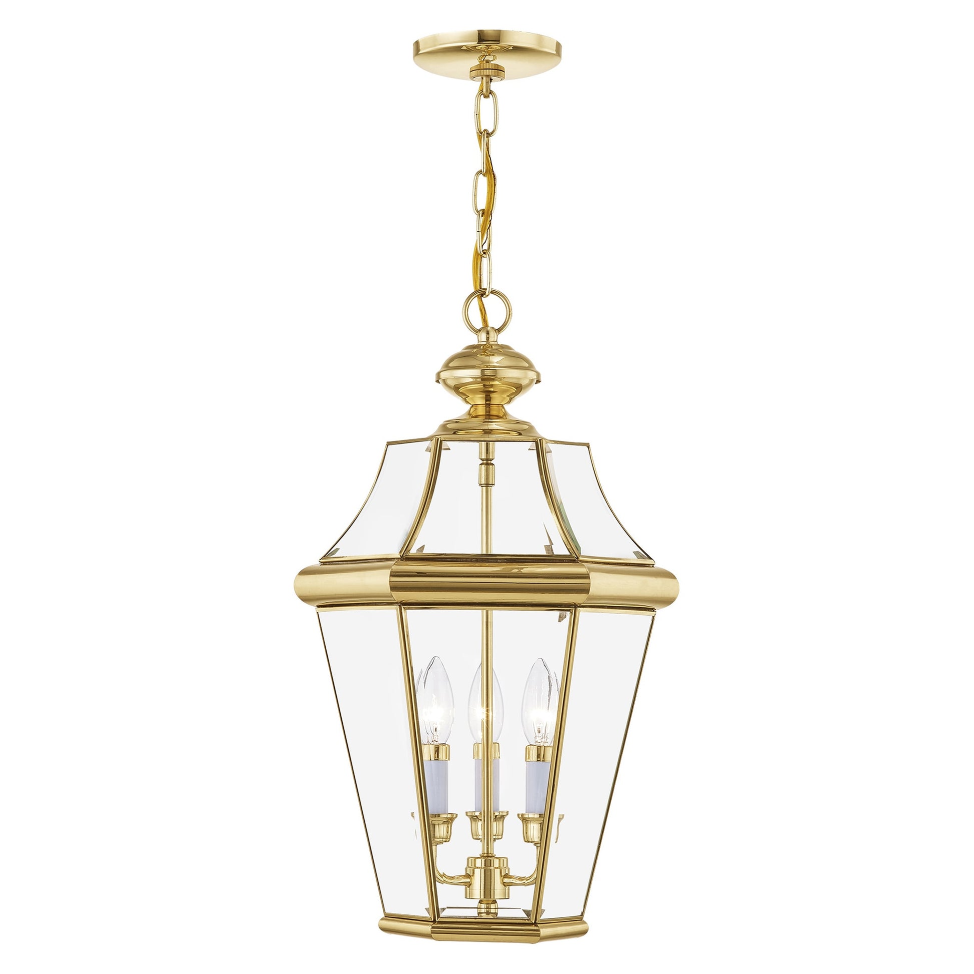 Livex Lighting Georgetown 3 -Light Polished brass Traditional Beveled glass Lantern Medium Outdoor Hanging Pendant light