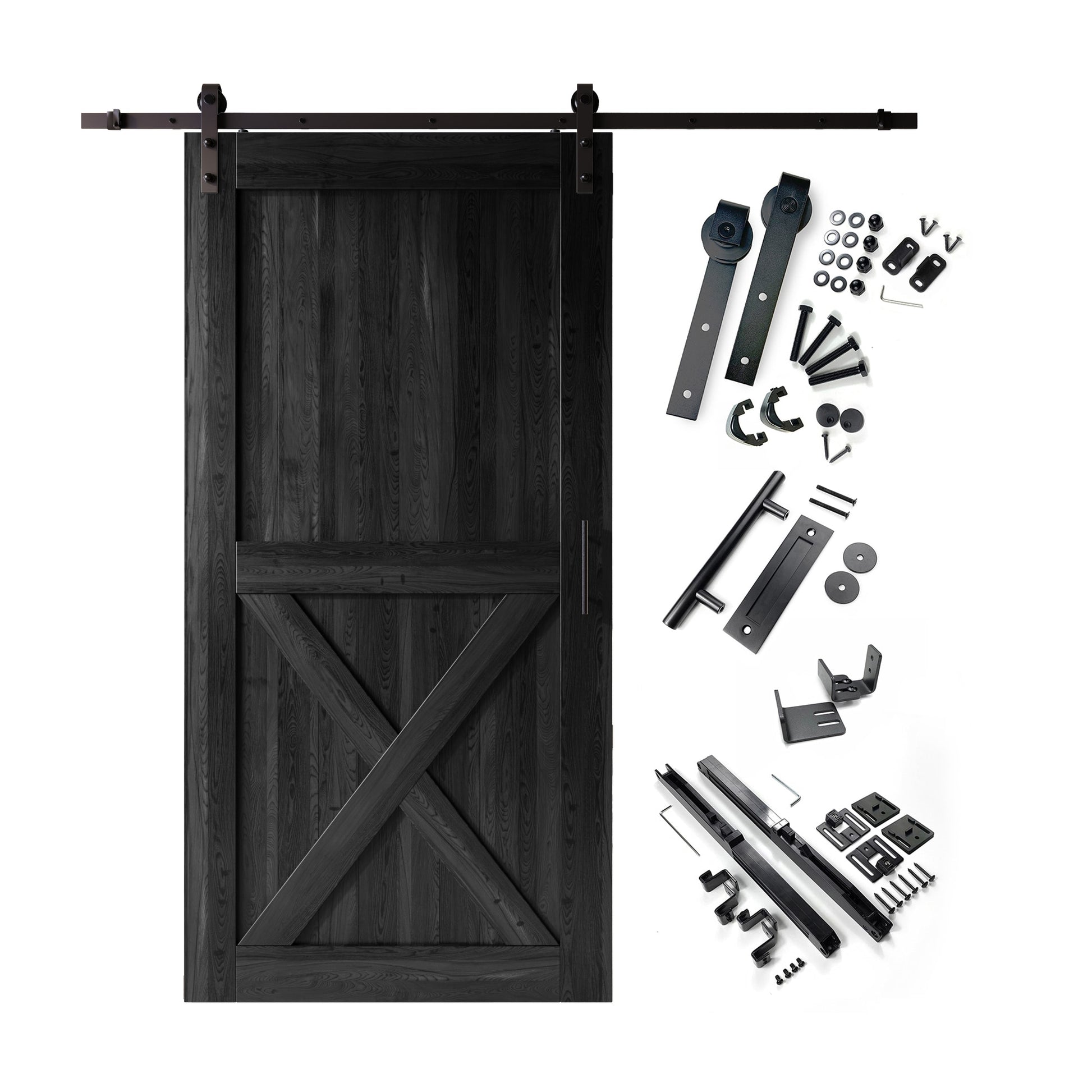 HOMACER 44-in x 84-in Black Prefinished X-frame Pine Wood Solid core Single Barn Door (Hardware Included)
