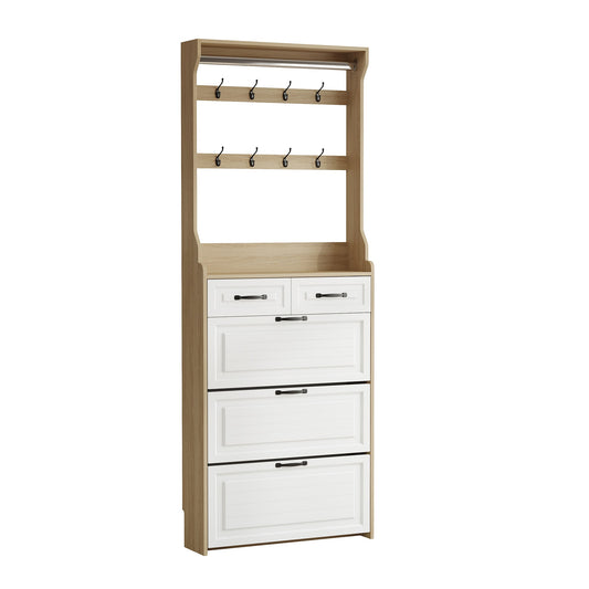 SINOFURN 86.6-in H 3 Tier 24 pair OAK MDF Shoe cabinet