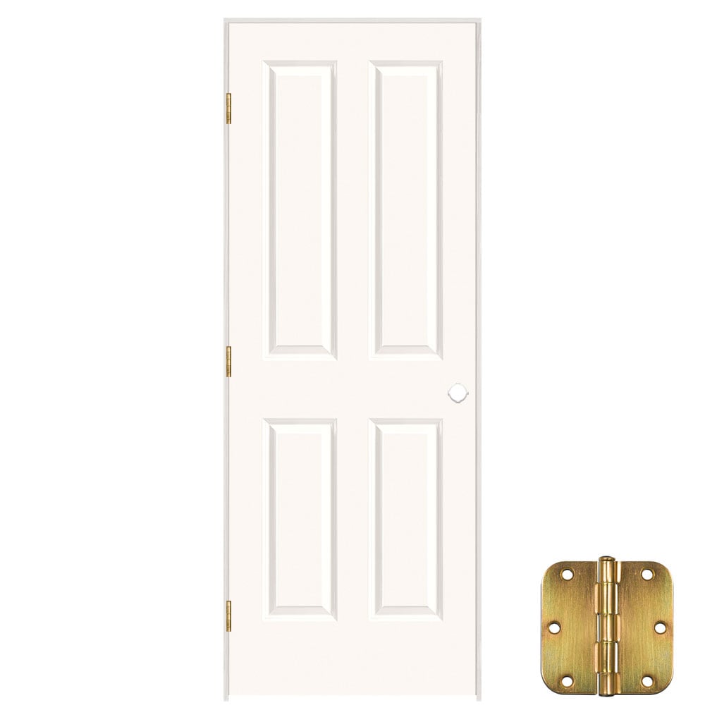 Masonite 30-in x 80-in Snowstorm Solid core 4 panel square Right hand Smooth Prefinished Molded composite Flat Jamb Single Prehung Interior Door