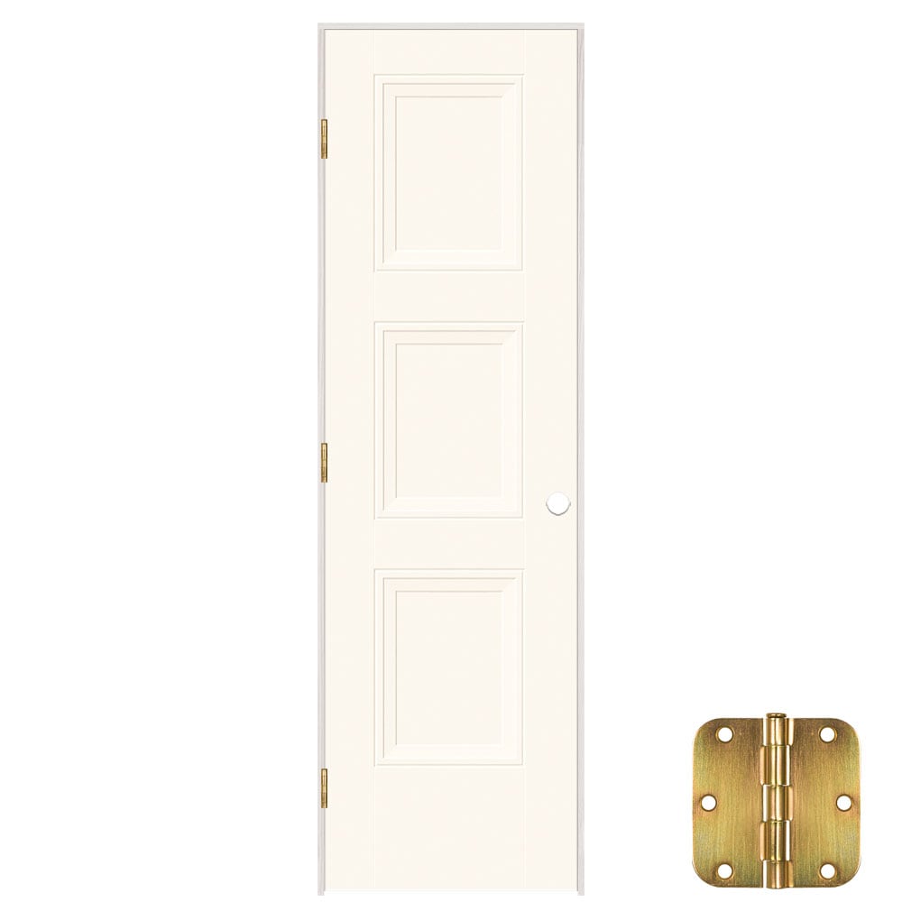 Masonite 24-in x 80-in Snowstorm Solid core 3-panel equal Right hand Smooth Prefinished Molded composite Flat Jamb Single Prehung Interior Door