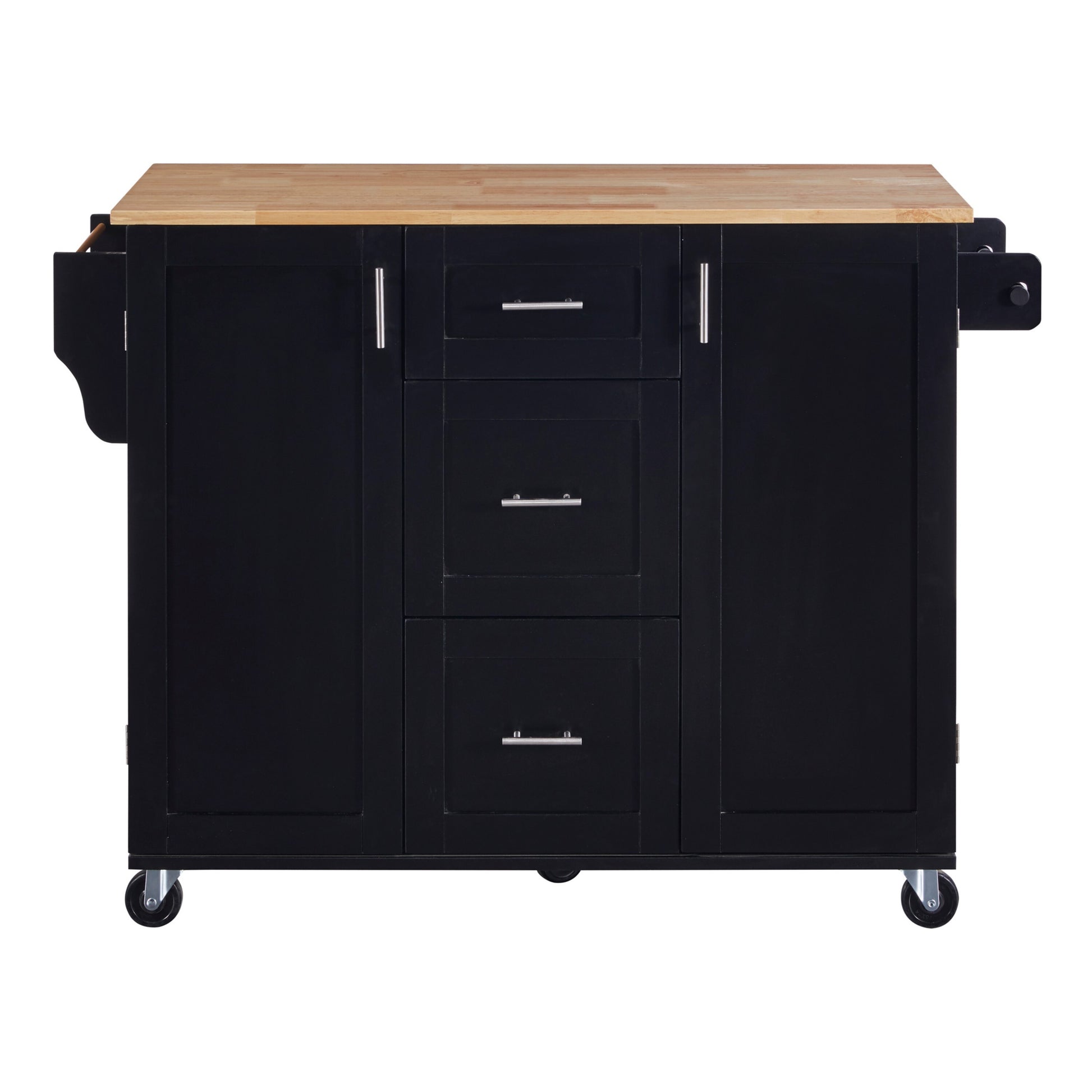 Miki Shinly Black Wood Base with MDF Wood Top Rolling Kitchen Island ( 17-in x 50-in x 36.85-in )