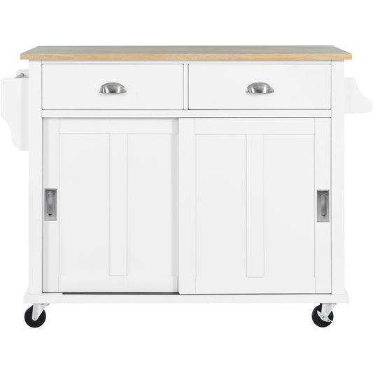 Miki Shinly White Wood Base with MDF Wood Top Rolling Kitchen Island ( 20.5-in x 52.2-in x 36.6-in )