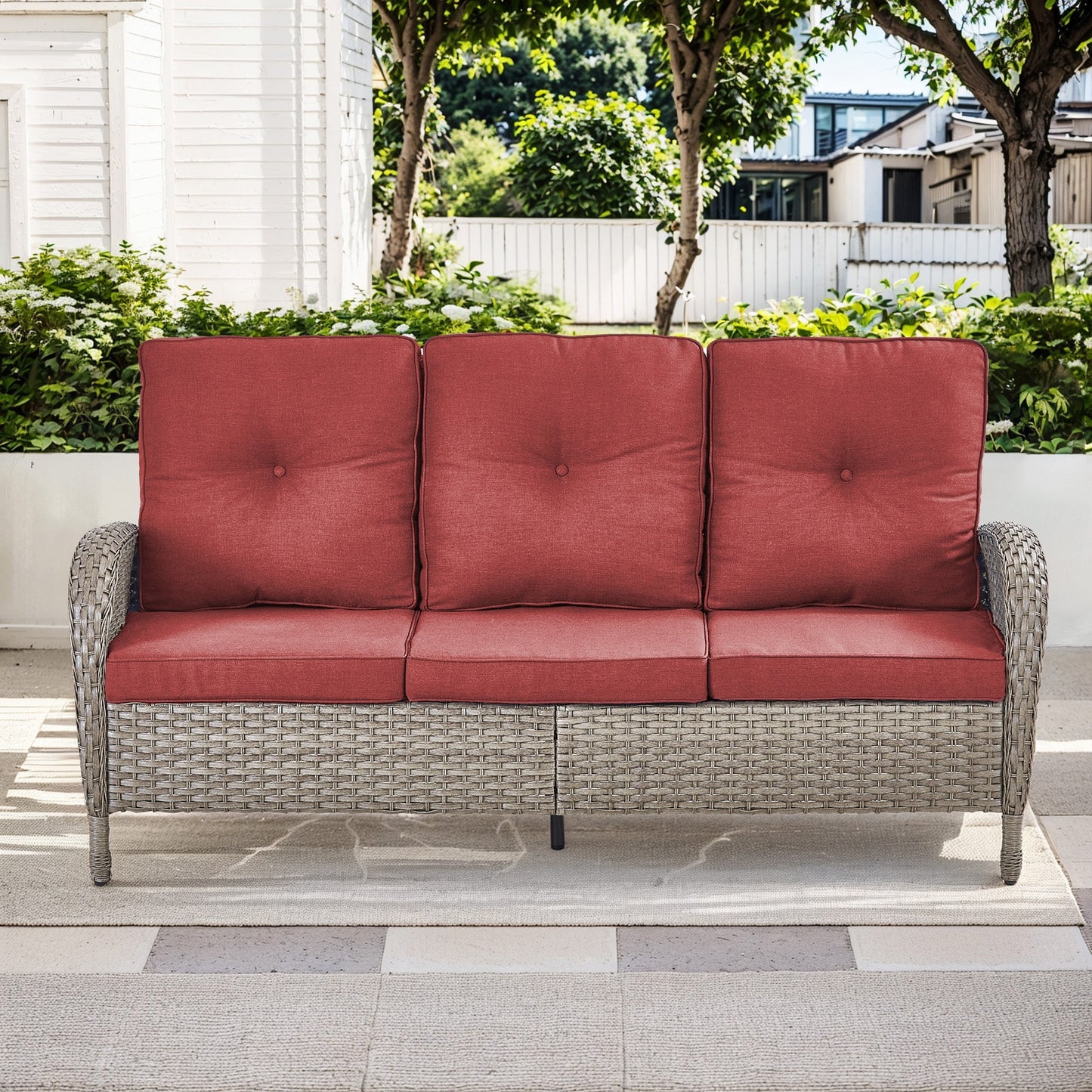 Jeehope PASOFA-T Wicker Outdoor Sofa with Red Cushions and Steel Frame