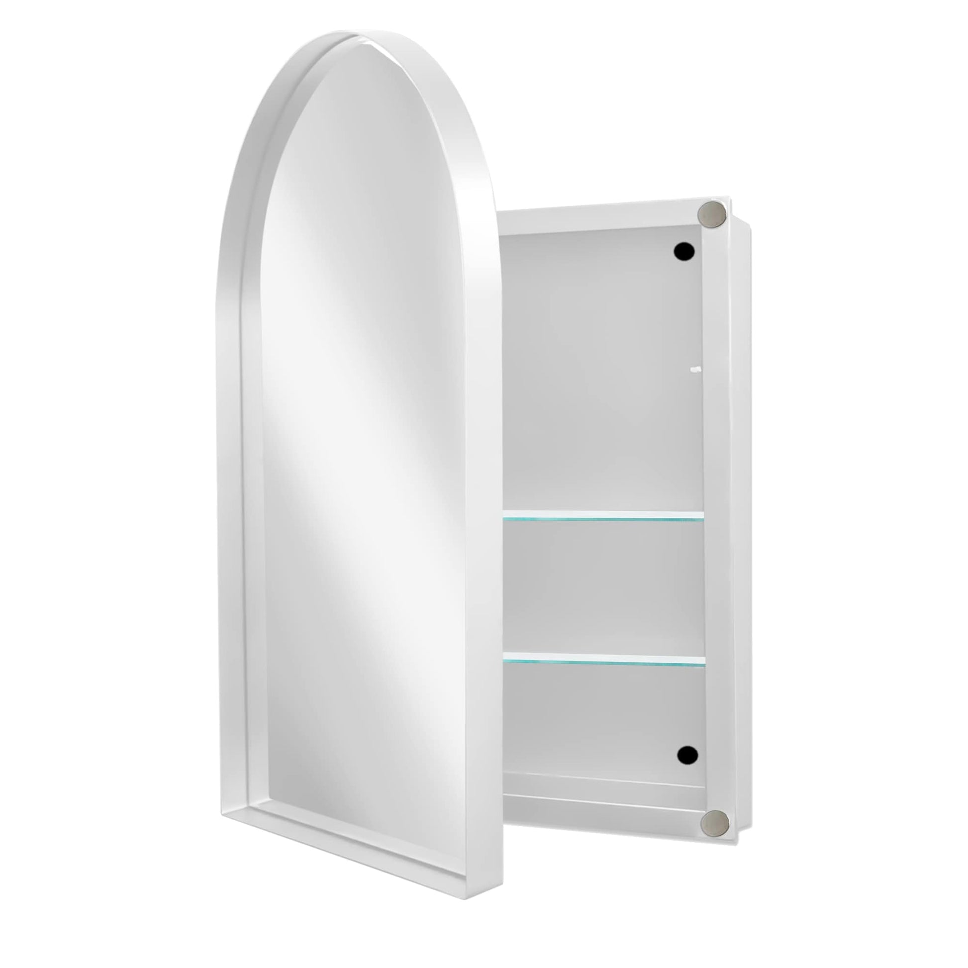 SINOFURN 24-in x 36-in Surface/Recessed Mount White Mirrored Arched Soft Close Medicine Cabinet