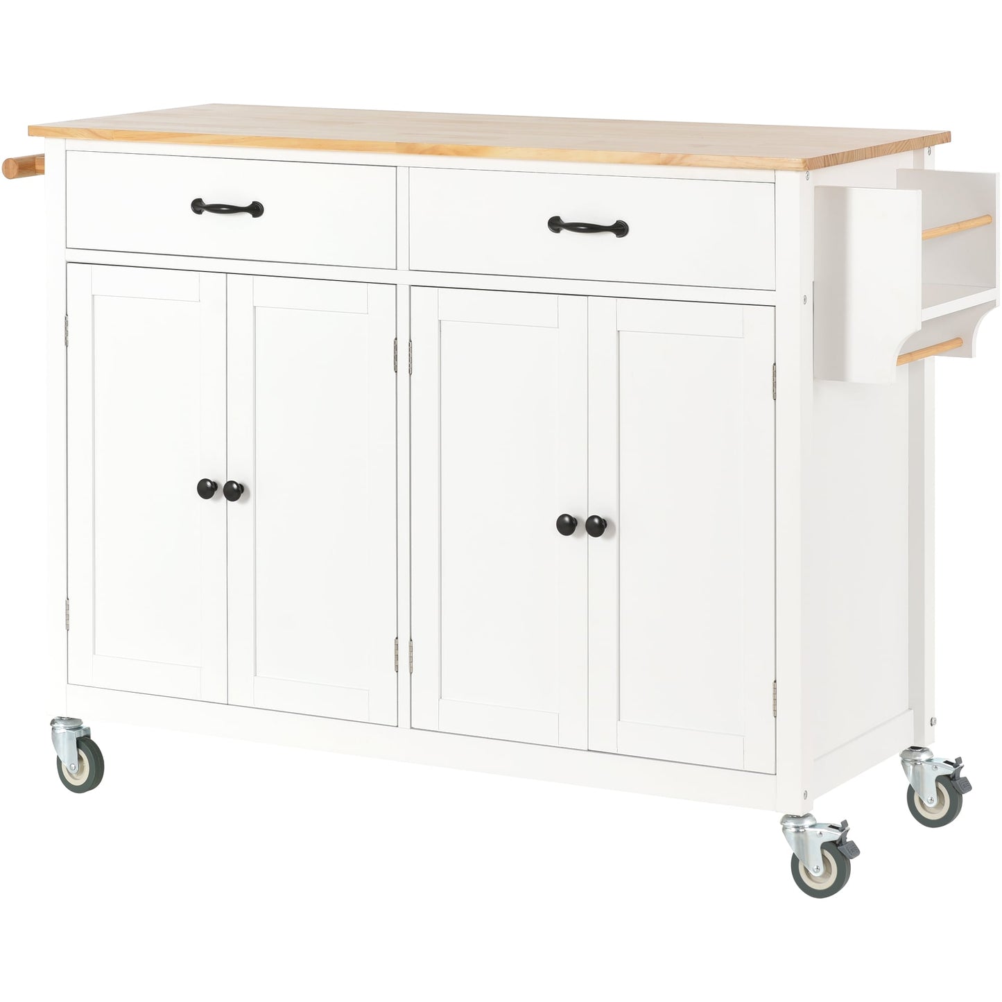 Kahomvis White MDF Base with Wood Wood Top Rolling Kitchen Island ( 18.5-in x 54.3-in x 36.22-in )