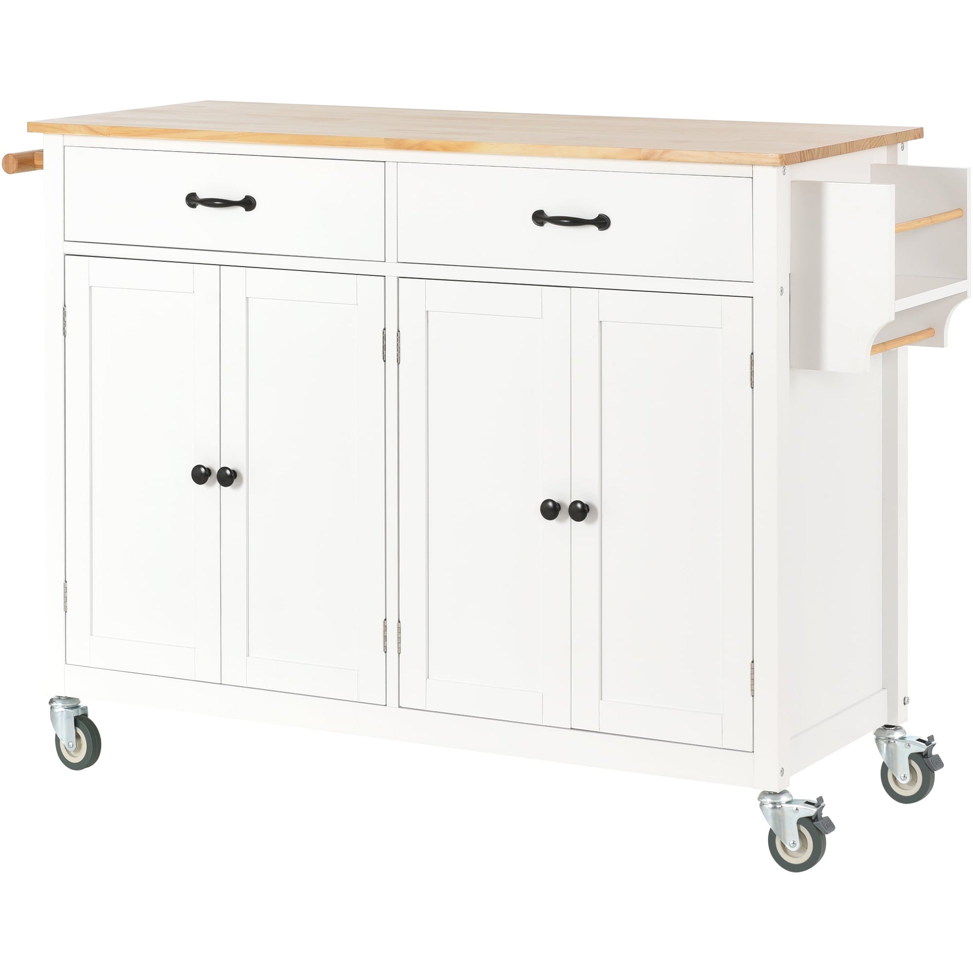 Kahomvis White MDF Base with Wood Wood Top Rolling Kitchen Island ( 18.5-in x 54.3-in x 36.22-in )