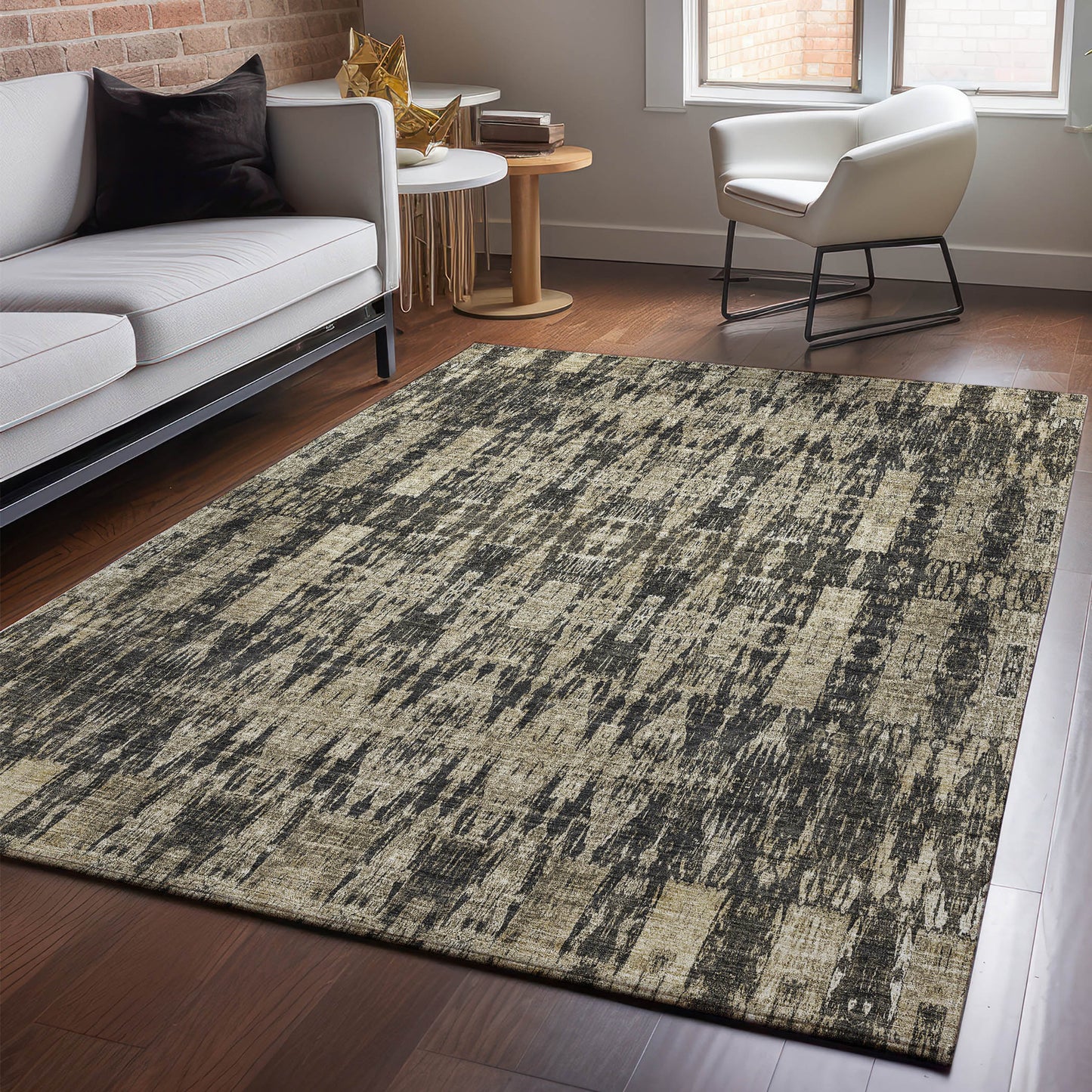 Addison Rugs Mayfield AMF580BK 8 x 10 (ft) Loomed Black Rectangular Indoor Geometric Machine washable Pet Friendly Area rug