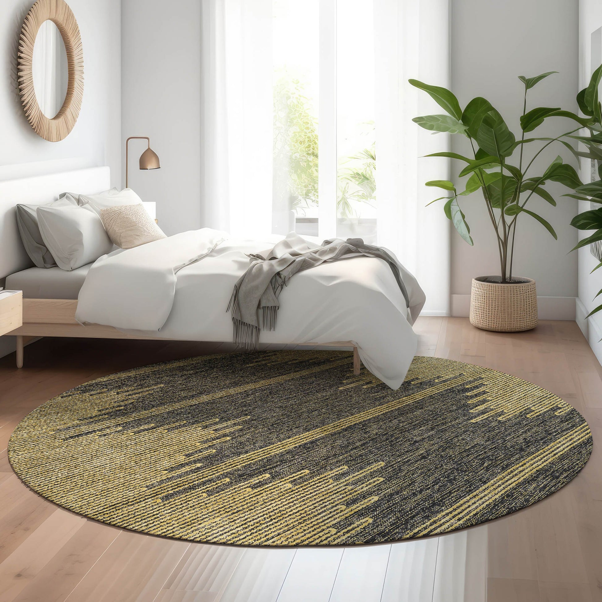 Addison Rugs Mayfield AMF647GR 8 x 8 (ft) Loomed Graphite Round Indoor Geometric Machine washable Pet Friendly Area rug