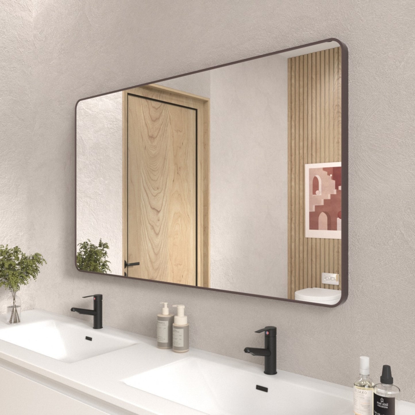 ToolCat 60-in x 36-in Framed Rectangle Bathroom Vanity Mirror ( Oil-Rubbed Bronze )