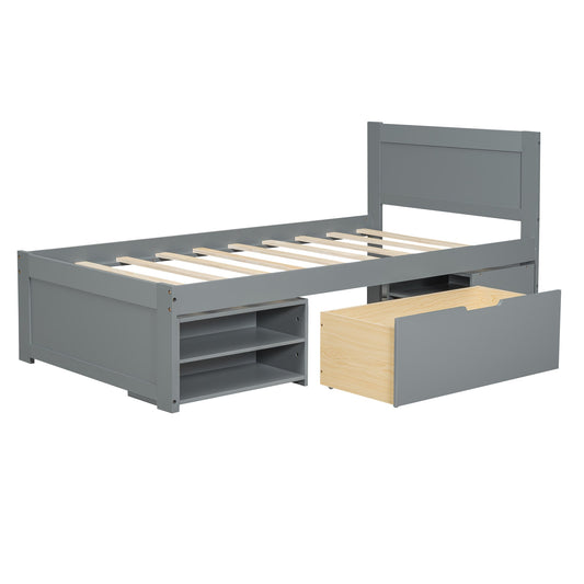 Damerin Twin Antique Gray Wood Storage Bed Frame