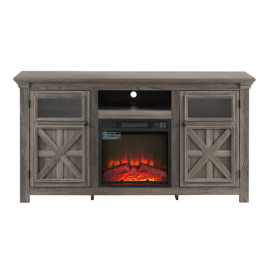 SINOFURN 60.2-in W Gray TV Stand with Fan-forced Corner or flat wall Electric Fireplace with Remote Control Included