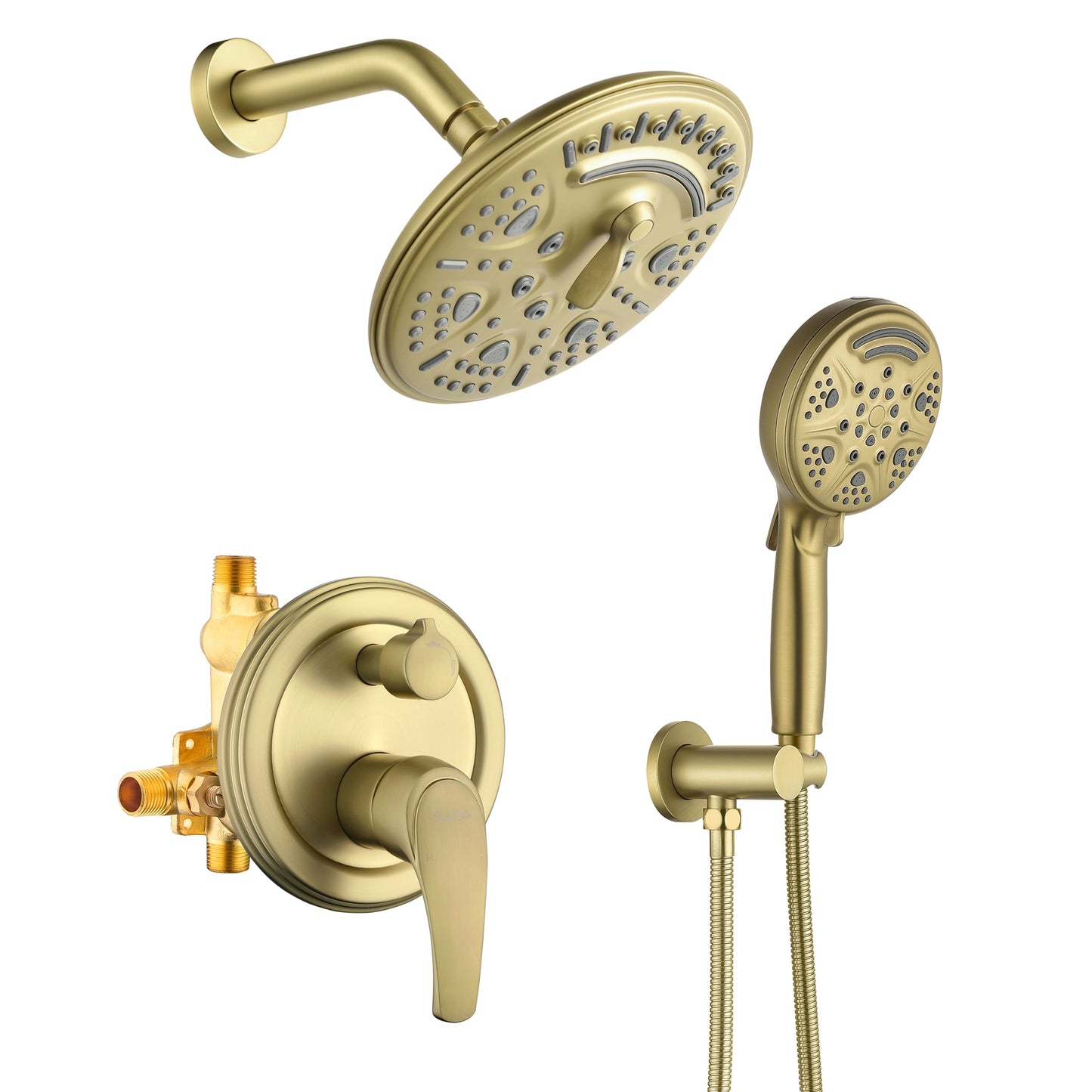 Mondawe Brushed Gold 8-in Built-In ShowerÂ FaucetÂ System with 2-way Diverter ( Pressure-balanced Valve Included )