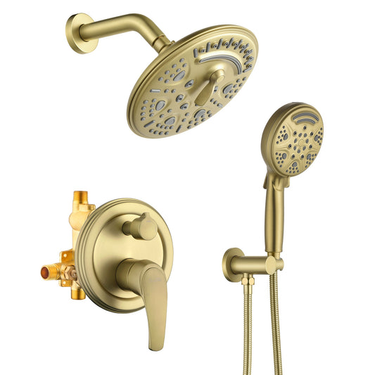 Mondawe Brushed Gold 8-in Built-In ShowerÂ FaucetÂ System with 2-way Diverter ( Pressure-balanced Valve Included )
