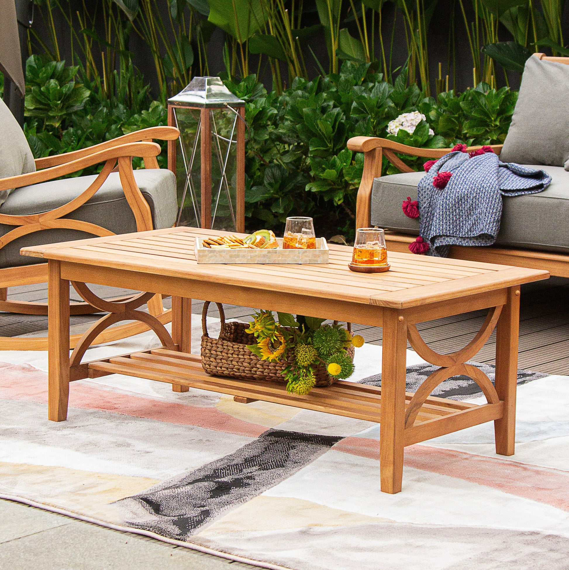 Cambridge Casual Chester Teak Wood Rectangle Outdoor Coffee Table 25-in W x 48-in L