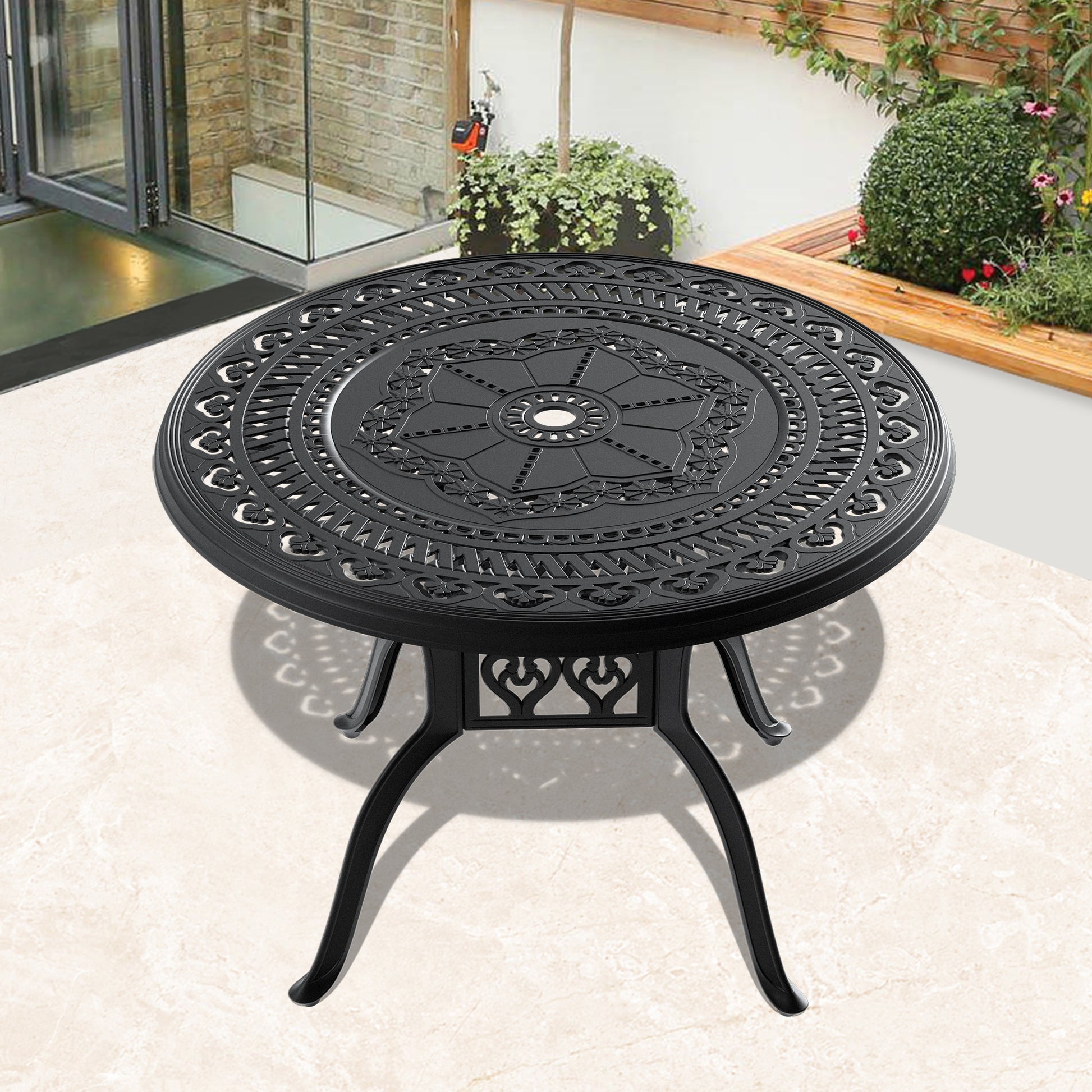 ZAKLOOP Patio Dining Table Round Dining Table 39.37-in W x 39.37-in L with Umbrella Hole