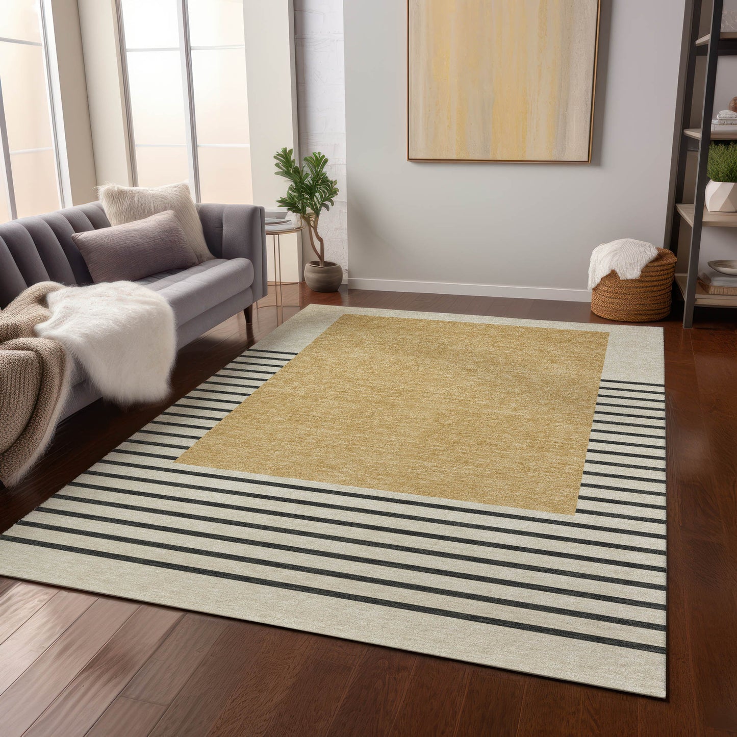 Addison Rugs Chantille ACN995GO 10 x 14 (ft) Gold Rectangular Indoor/Outdoor Geometric Pet Friendly Area rug
