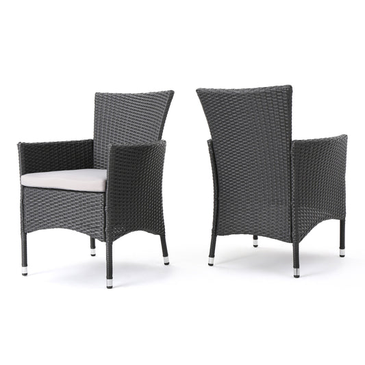 AHIOU HOME Hartford Set of 2 Wicker Stackable Gray Steel Frame Stationary Dining Chair with Beige Cushioned Seat
