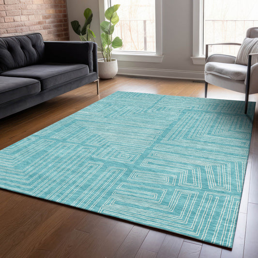 Addison Rugs Chantille ACN1045TQ 10 x 14 (ft) Turquoise Rectangular Indoor/Outdoor Geometric Machine washable Pet Friendly Area rug