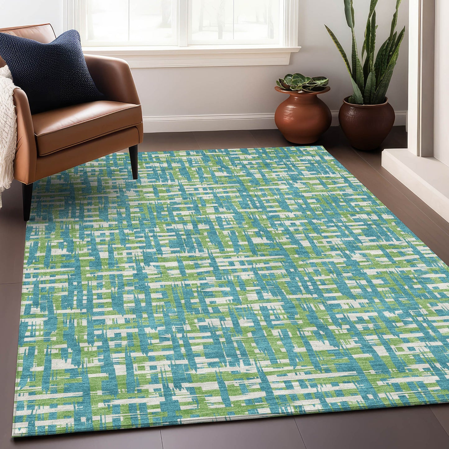 Addison Rugs Chantille ACN1060TQ 10 x 14 (ft) Turquoise Rectangular Indoor/Outdoor Geometric Machine washable Pet Friendly Area rug