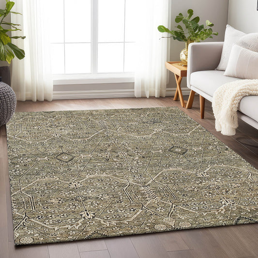 Addison Rugs Chantille ACN1223KH 9 x 12 (ft) Khaki Rectangular Indoor/Outdoor Geometric Machine washable Pet Friendly Area rug