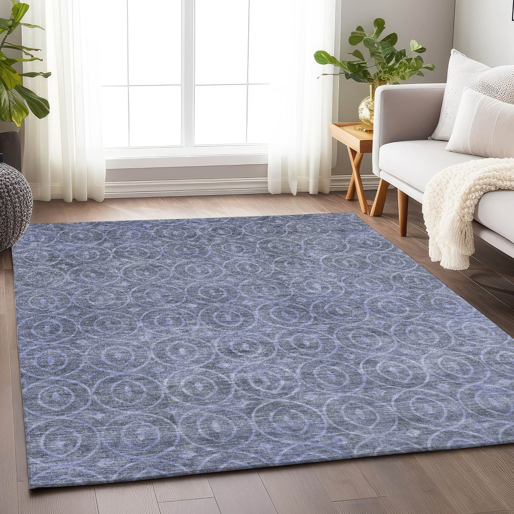 Addison Rugs Chantille ACN1227DN 9 x 12 (ft) Denim Rectangular Indoor/Outdoor Geometric Machine washable Pet Friendly Area rug