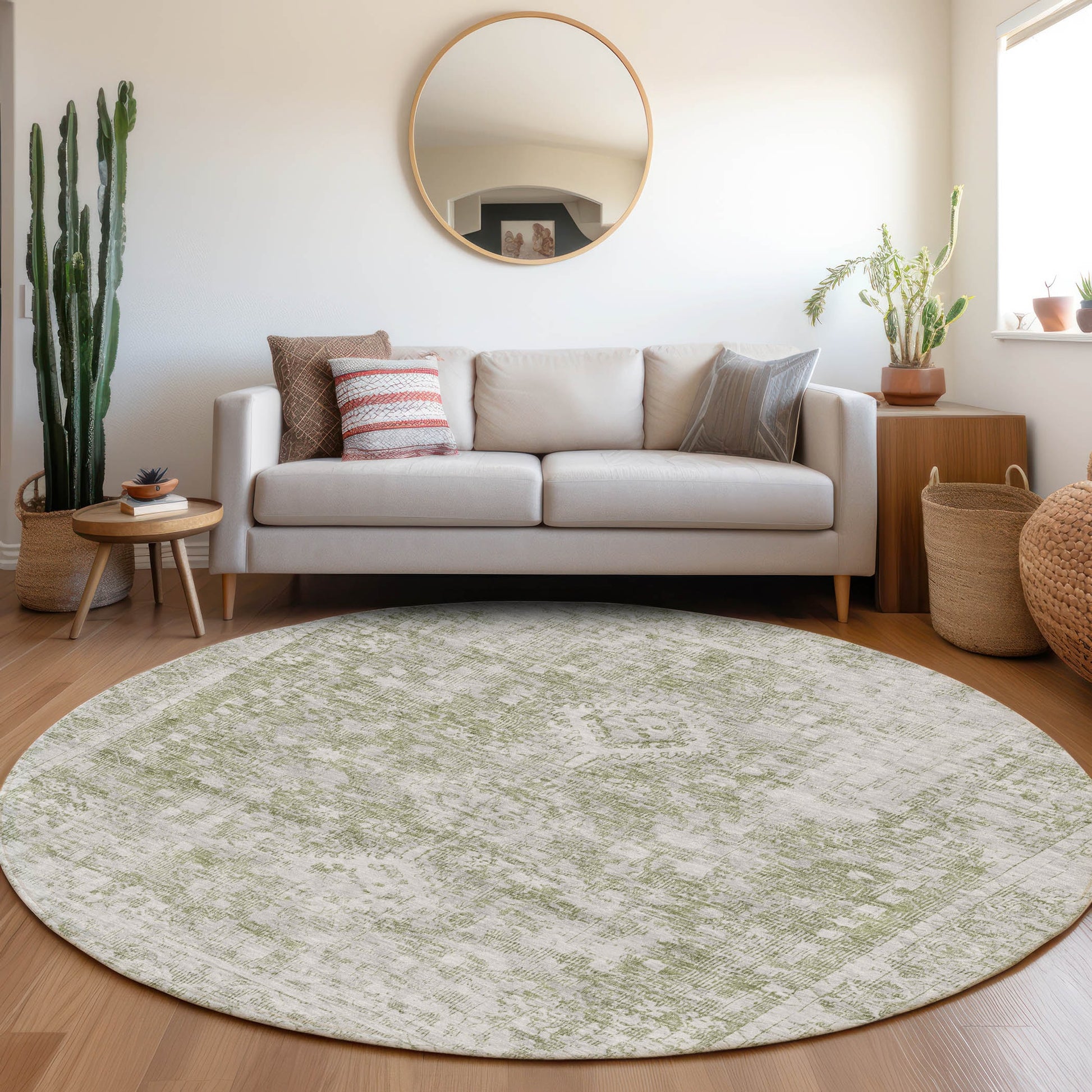 Addison Rugs Chantille ACN1229AL 8 x 8 (ft) Aloe Round Indoor/Outdoor Geometric Machine washable Pet Friendly Area rug