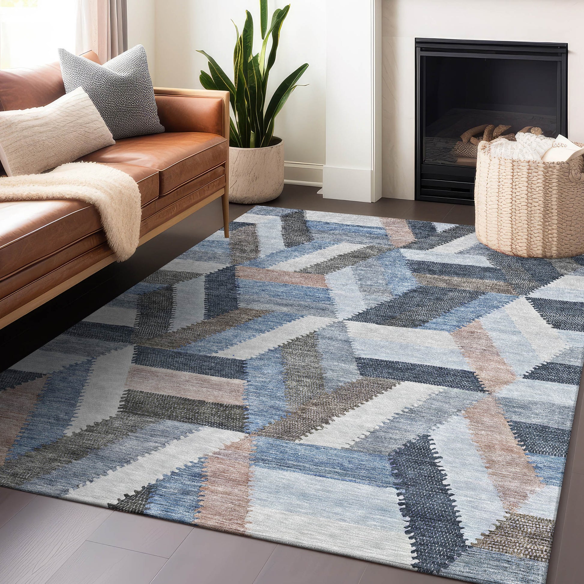 Addison Rugs Chantille ACN1241BU 9 x 12 (ft) Blue Rectangular Indoor/Outdoor Geometric Machine washable Pet Friendly Area rug