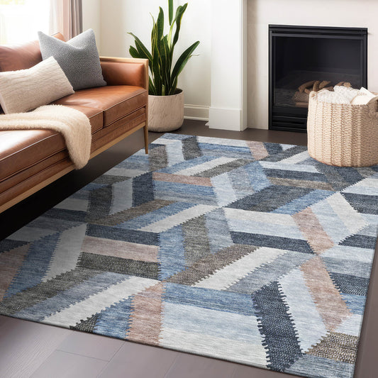 Addison Rugs Chantille ACN1241BU 9 x 12 (ft) Blue Rectangular Indoor/Outdoor Geometric Machine washable Pet Friendly Area rug