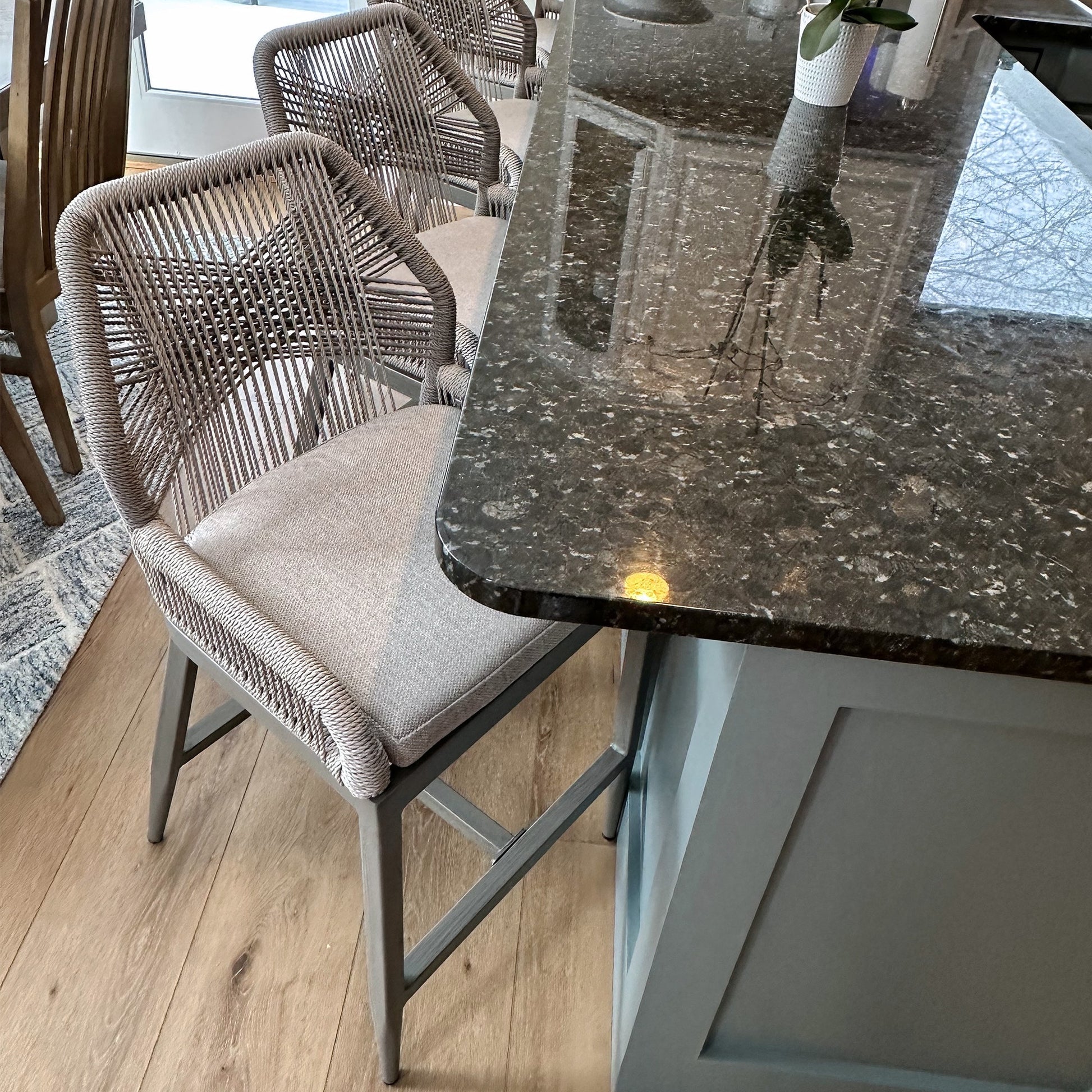 PURPLE LEAF Light Gray-Twill 28.5-in H Bar height Upholstered Metal Bar Stool 2 -Pack