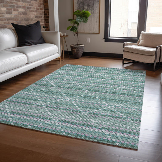 Addison Rugs Chantille ACN1440TE 8 x 10 (ft) Teal Rectangular Indoor/Outdoor Geometric Machine washable Pet Friendly Area rug
