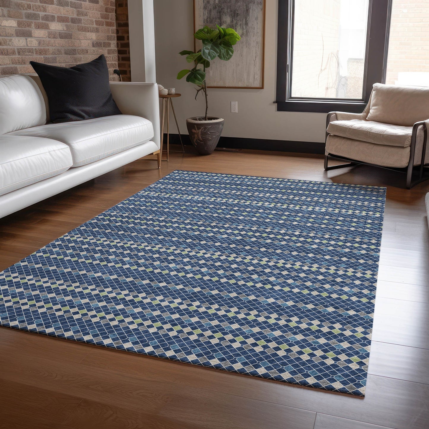 Addison Rugs Chantille ACN1414NA 8 x 10 (ft) Navy Rectangular Indoor/Outdoor Geometric Machine washable Pet Friendly Area rug