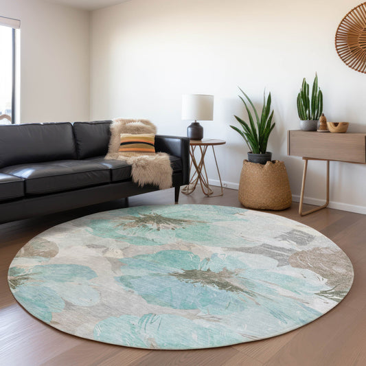 Addison Rugs Chantille ACN1558TE 8 x 8 (ft) Teal Round Indoor/Outdoor Geometric Machine washable Pet Friendly Area rug
