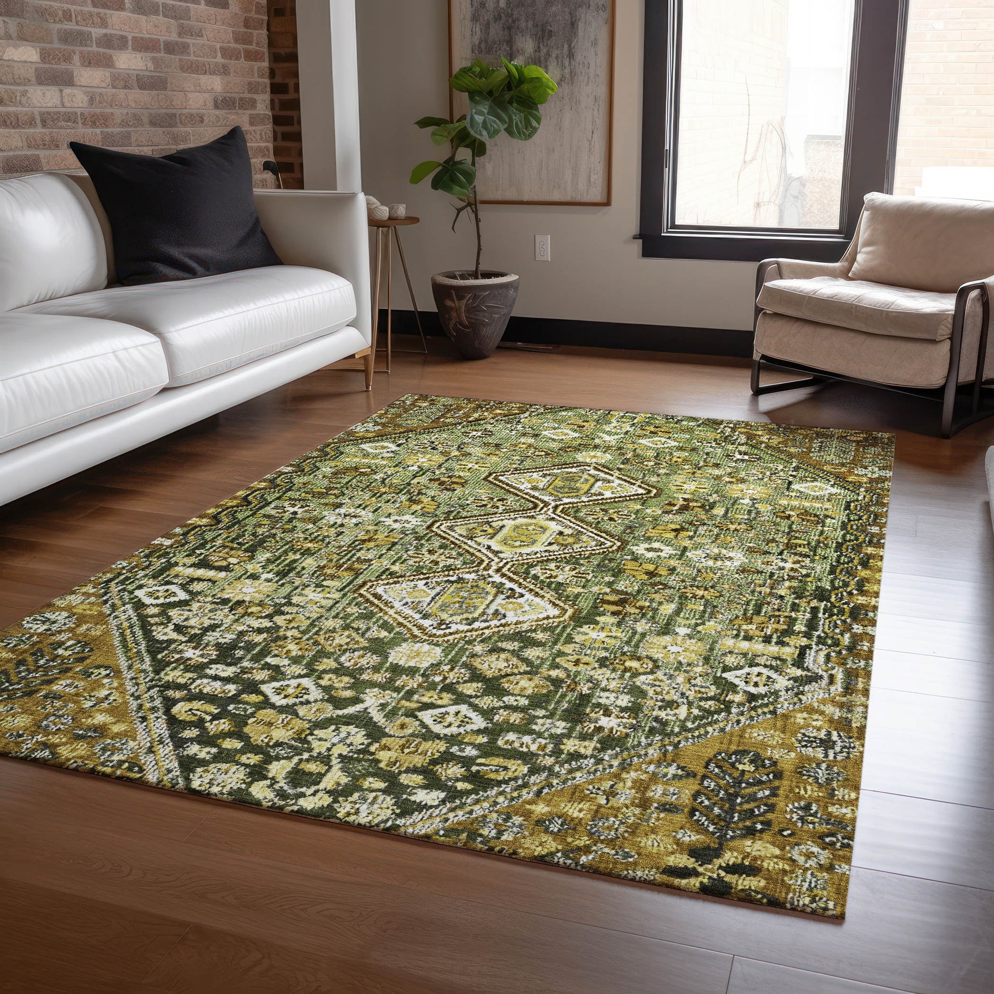 Addison Rugs Chantille ACN1834OL 8 x 10 (ft) Loomed Olive Rectangular Indoor/Outdoor Geometric Machine washable Pet Friendly Area rug