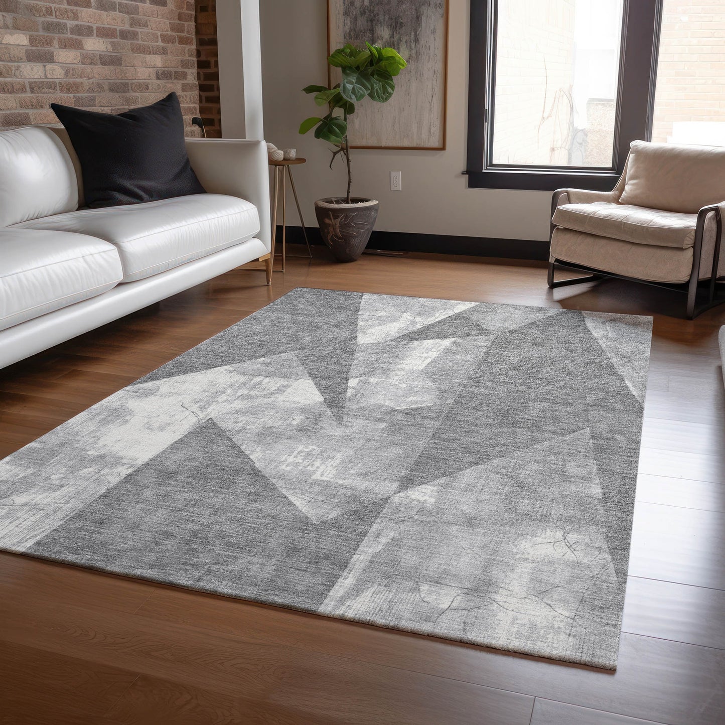 Addison Rugs Chantille ACN1838GY 8 x 10 (ft) Loomed Gray Rectangular Indoor/Outdoor Geometric Machine washable Pet Friendly Area rug