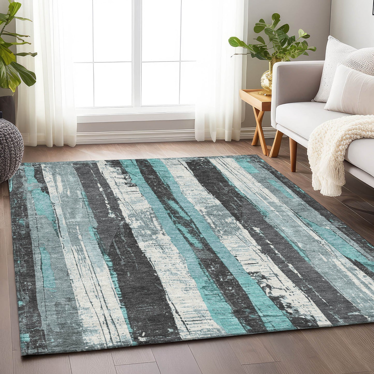 Addison Rugs Chantille ACN1872TE 9 x 12 (ft) Loomed Teal Rectangular Indoor/Outdoor Geometric Machine washable Pet Friendly Area rug
