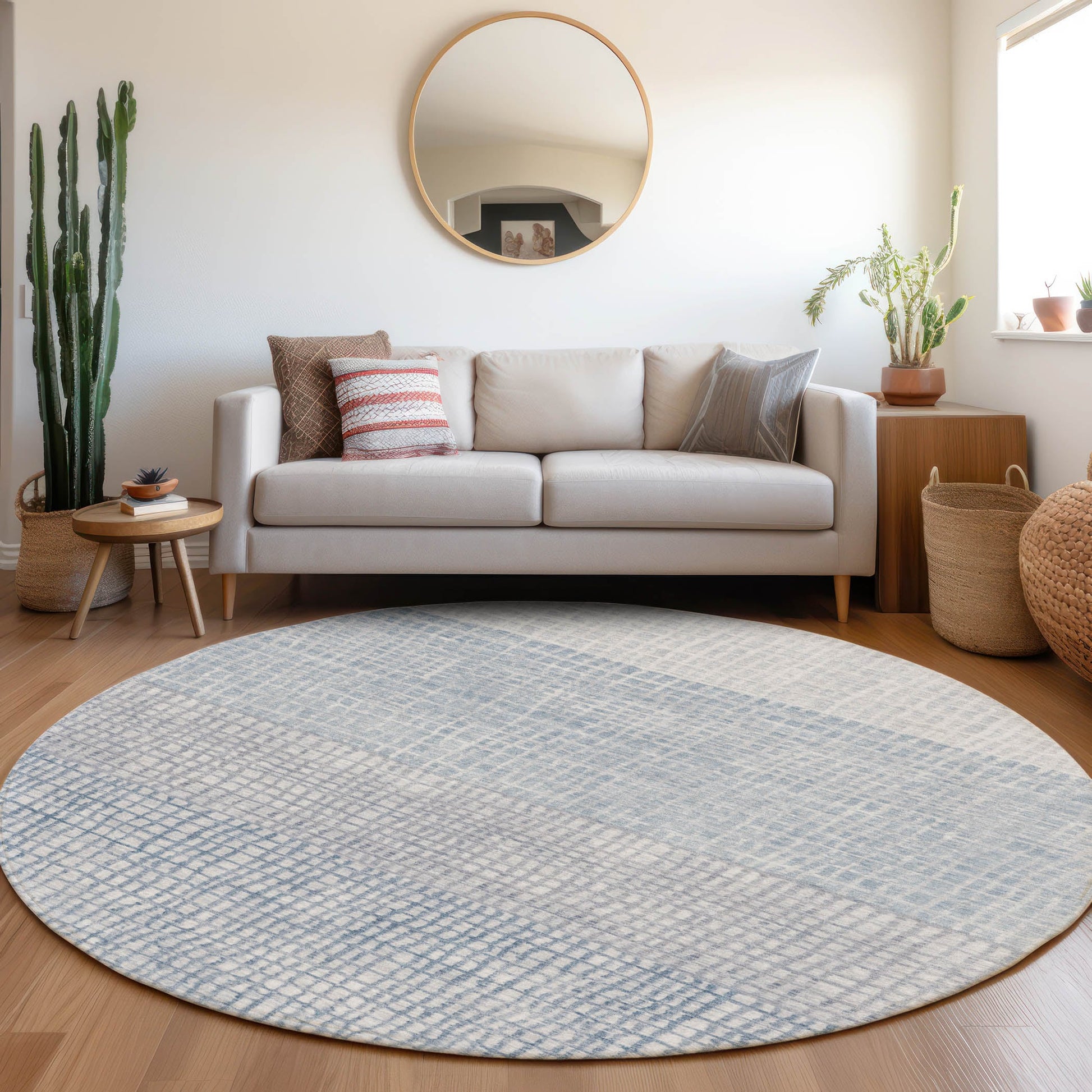 Addison Rugs Chantille ACN1831SK 8 x 8 (ft) Loomed Sky Round Indoor/Outdoor Geometric Machine washable Pet Friendly Area rug